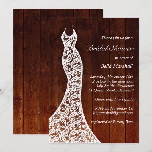 Beauful Wood Bridal Shower Invitation Kaart (Voorkant / Achterkant)