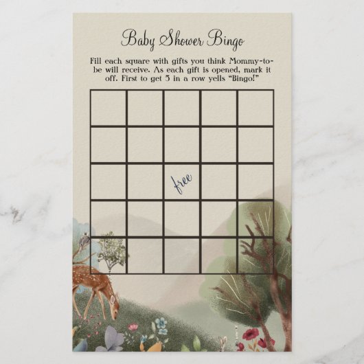 Beauful Woodland Illustration Baby Bingo Flyer (Voorkant)