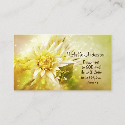 Beauful Yellow Dahlia en Bible Verse James 4:8, Visitekaartje (Voorkant)