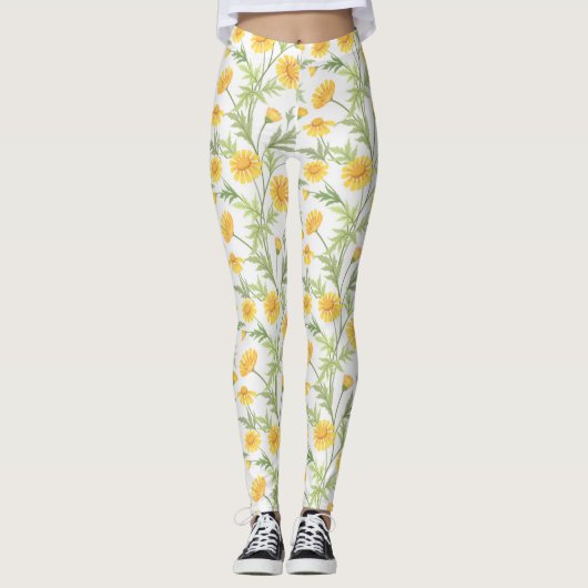 Beauful Yellow Daisy Flowers Pattern Leggings (Voorkant)