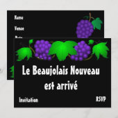 Beaujolais nouveau uitnodiging zwart (Voorkant / Achterkant)