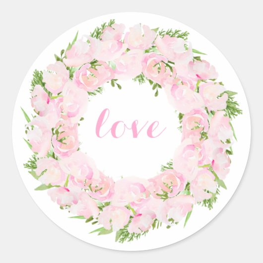Beauliful Love Waterverf Flower Wreater Ronde Sticker (Voorkant)