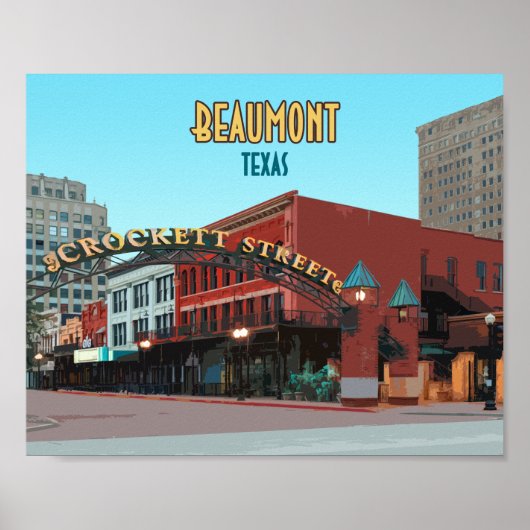 Beaumont Texas Downtown Crockett Street Vintage Poster (Voorkant)