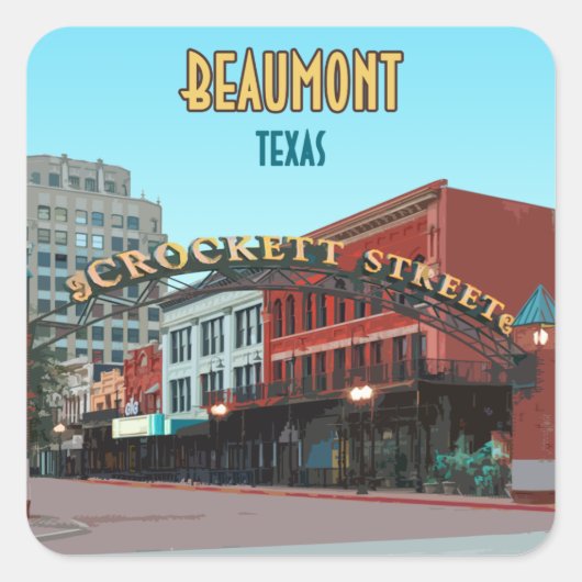 Beaumont Texas Downtown Crockett Street Vintage Vierkante Sticker (Voorkant)