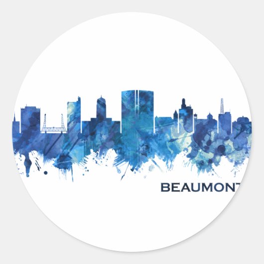 Beaumont Texas Skyline Blue Ronde Sticker (Voorkant)