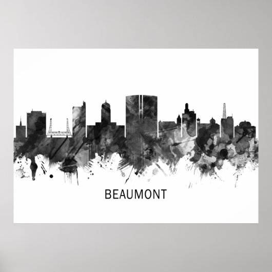 Beaumont Texas Skyline BW Poster (Voorkant)