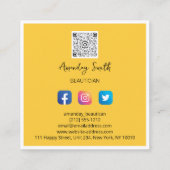 Beauticiaanse QR-code Logo omwoeld geel zwart wit Vierkante Visitekaartje (Achterkant)
