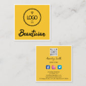Beauticiaanse QR-code Logo omwoeld geel zwart wit Vierkante Visitekaartje (Voorkant / Achterkant)