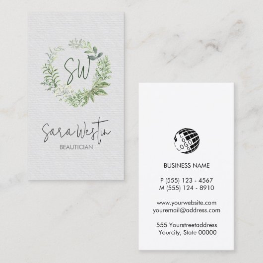 Beautician Beauty Consultant Flower Monogram Busin Visitekaartje (Voorkant / Achterkant)