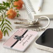 Beautician Chic Parijse roze Polka Dots Black Bow Sleutelhanger (Voorkant Rechts)