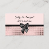 Beautician Chic Parijse roze Polka Dots Black Bow Visitekaartje (Voorkant)