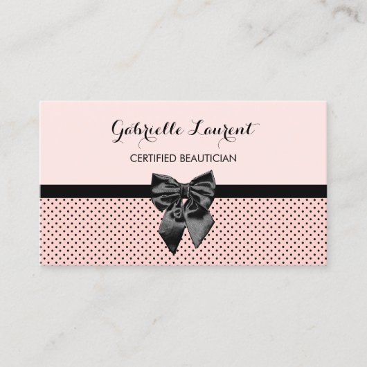 Beautician Chic Parijse roze Polka Dots Black Bow Visitekaartje (Voorkant)