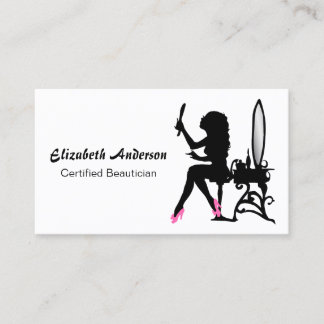 Beautician Pink and Black Girly Hair Stylist Visitekaartje
