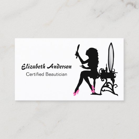 Beautician Pink and Black Girly Hair Stylist Visitekaartje (Voorkant)