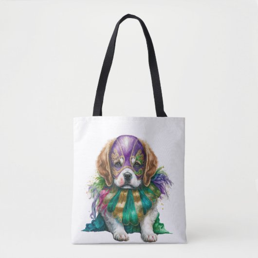 BEAUTIEF PAARS GROEN GOLD MARDI GRAS PUPPY DOG TOTE BAG (Voorkant)