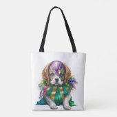 BEAUTIEF PAARS GROEN GOLD MARDI GRAS PUPPY DOG TOTE BAG (Achterkant)