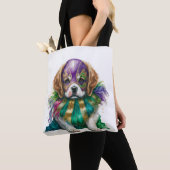 BEAUTIEF PAARS GROEN GOLD MARDI GRAS PUPPY DOG TOTE BAG (Dichtbij)