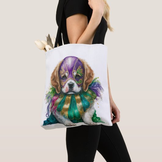 BEAUTIEF PAARS GROEN GOLD MARDI GRAS PUPPY DOG TOTE BAG (Dichtbij)