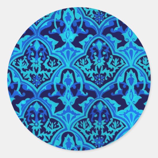 BEAUTIEF PATROON - zwart & blauw Ronde Sticker (Voorkant)