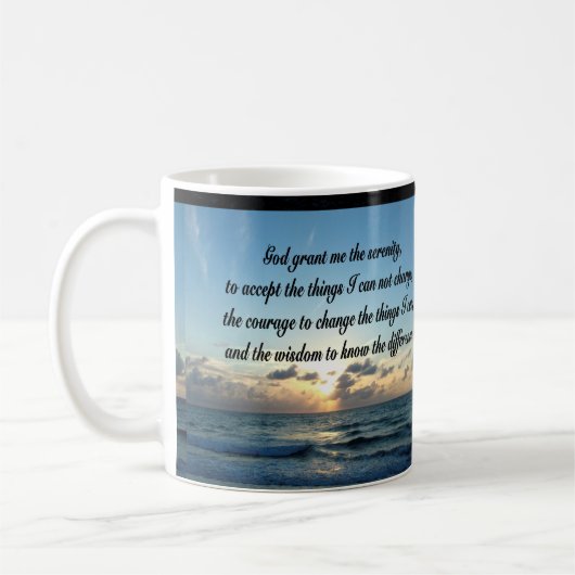 BEAUTIEF SERENITEITSPRAYER OCEAN FOTO KOFFIEMOK (Links)
