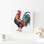 BEAUTIEF WATERVERF COLORFUL ROOSTER VIERKANTE KLOK (Huis)