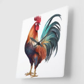 BEAUTIEF WATERVERF COLORFUL ROOSTER VIERKANTE KLOK (Hoek)