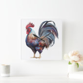 BEAUTIEF WATERVERF COLORFUL ROOSTER VIERKANTE KLOK (Huis)