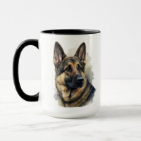 BEAUTIEF WATERVERF GERMAN SHEPHERD DOG FLOWERS