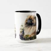BEAUTIEF WATERVERF PEKINGESE DOG & FLOWERS MOK (Voorkant rechts)