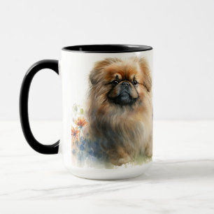 BEAUTIEF WATERVERF PEKINGESE DOG & FLOWERS MOK