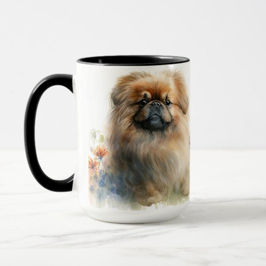 BEAUTIEF WATERVERF PEKINGESE DOG & FLOWERS MOK (Links)