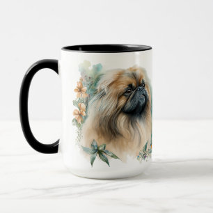 BEAUTIEF WATERVERF PEKINGESE DOG & FLOWERS MOK