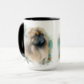 BEAUTIEF WATERVERF PEKINGESE DOG & FLOWERS MOK (Voorkant links)