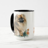 BEAUTIEF WATERVERF PEKINGESE DOG & FLOWERS MOK (Voorkant links)