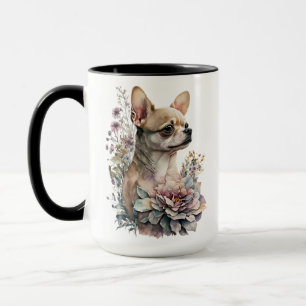 BEAUTIEF WATERVERF TAN CHIHUAHUA DOG FLOWERS MOK