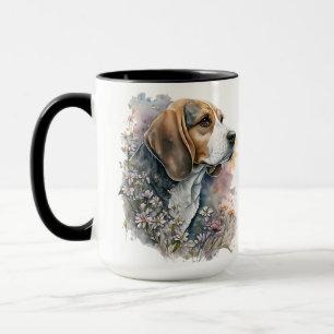 BEAUTIEF WATERVERF TRICOLOR BEAGLE DOG & FLOWERS MOK
