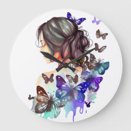 BEAUTIEF WATERVERF VROUW MET BUTTERFLIES GROTE KLOK