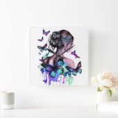 BEAUTIEF WATERVERF VROUW MET BUTTERFLIES VIERKANTE KLOK (Huis)