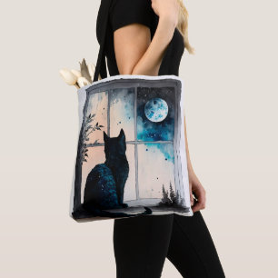 BEAUTIEF WATERVERF ZWARTE KAT DIE IN EEN VENSTER P TOTE BAG