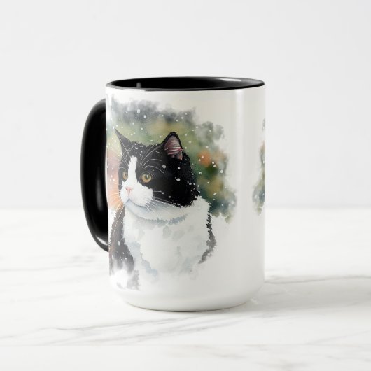 BEAUTIEF WATERVERF ZWARTE WITTE TUXEDO CAT MOK (Voorkant links)