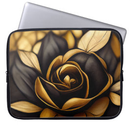 BEAUTIEF ZWARTE EN GOUDE ROZEN LAPTOP SLEEVE