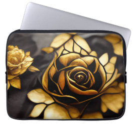 BEAUTIEF ZWARTE EN GOUDE ROZEN LAPTOP SLEEVE