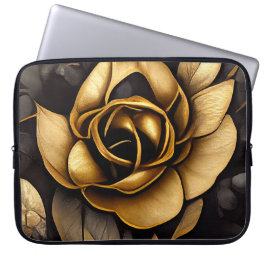 BEAUTIEF ZWARTE EN GOUDE ROZEN LAPTOP SLEEVE