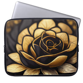 BEAUTIEF ZWARTE EN GOUDE ROZEN LAPTOP SLEEVE
