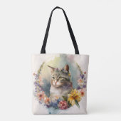 BEAUTIFUELE WATERVERF GRAY TABBY CAT FLOWERS TOTE BAG (Achterkant)
