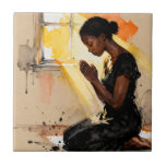 Beautiful Abstract African=American Woman Praying Tegeltje<br><div class="desc">Faith and hope tile. A beautiful scene of an African-American woman praying as the sun beams in on her through the windows inspiring hope.</div>