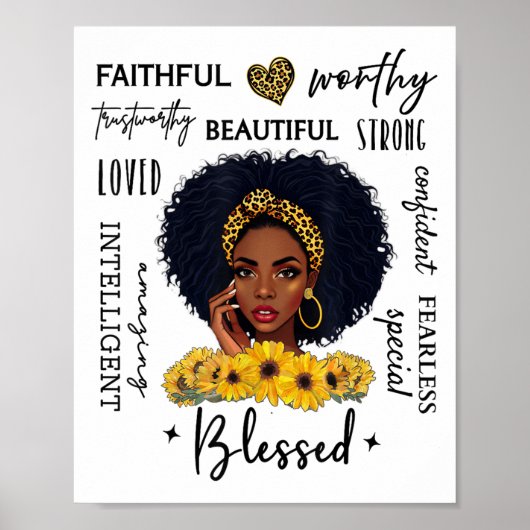 Beautiful African American Black Woman Sunflower L Poster (Voorkant)