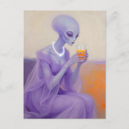 Beautiful Alien Lady in Purple With Orange Juice Briefkaart