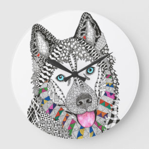 Beautiful and Colorful Siberian Husky Clock Grote Klok