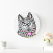 Beautiful and Colorful Siberian Husky Clock Grote Klok (Huis)